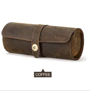 3-Slot Round Leather Watch Box (Single Item)